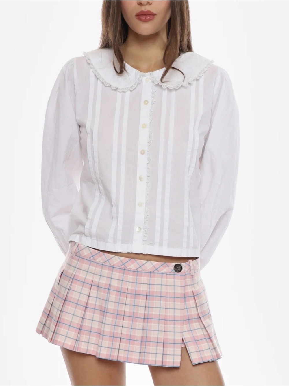 Sandy Liang White Peter Collar Cotton Blouse